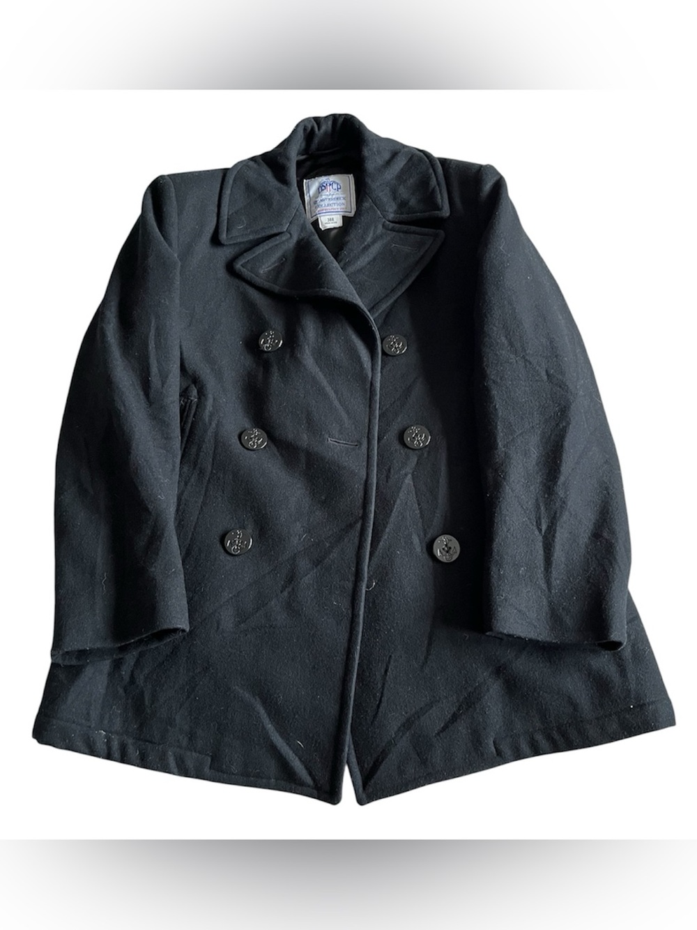 US Navy Men's DSCP Quarterdeck Collection Wool Pea Coat Overcoat 38R  Black